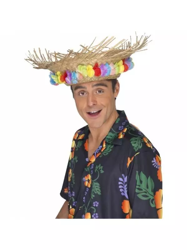 Smiffys Chapeau Paille Hawaï Avec Fleurs 1 Smiffys Chapeau Paille Hawaï Avec Fleurs
