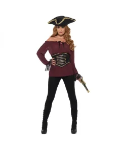 Smiffys Chemise Bordeaux Femme Pirate Avec Corset Noir à Lacets