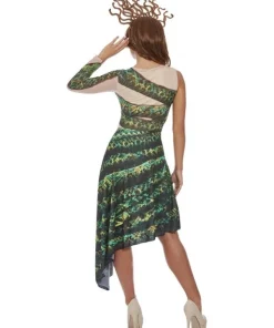 Smiffys Déguisement De Femme Méduse, Vert, (robe Asymétrique évasée Et Serre-tête à Tentacules) -Mon deguisement Magasin deguisement de femme meduse vert robe asymetrique evasee et serre tete a tentacules 2