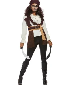 Smiffys Déguisement De Pirate Femme, Esprit Sombre Marron (haut Et Bandana)