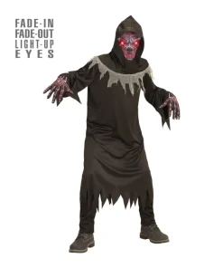 WIDMANN Déguisement Démon Noir Et Gris, Enfant (tunique, Gants, Masque Avec Yeux Effets Lumineux)