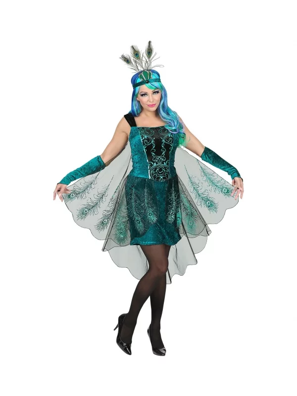 WIDMANN Déguisement Paon Femme, Vert (robe Avec Voiles, Chauffe-bras, Bandeau) 1 WIDMANN Déguisement Paon Femme, Vert (robe Avec Voiles, Chauffe-bras, Bandeau)