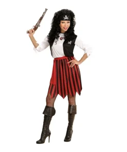 WIDMANN Déguisement Pirate Femme Noir, Rouge Et Blanc (robe Avec Veston, Ceinture, Bandeau)