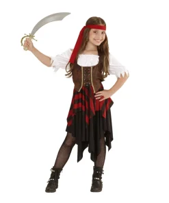 WIDMANN Déguisement Pirate Fille Rouge Et Noir (robe, Corset, Bandeau)