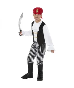 Smiffys Déguisement Pirate Garçon Noir Et Blanc (chemise, Pantalon, Sur-bottes, Foulard, Ceinture)