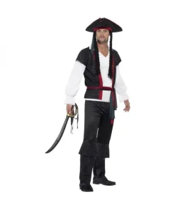Smiffys Déguisement Pirate Homme Noir ( Haut, Pantalon, Ceinture Et Tricorne Avec Cheveux)