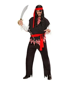 WIDMANN Déguisement Pirate Homme (tee-shirt Rayé Rouge Blanc, Veste, Pantalon, Ceinture, Bandeau) -Mon deguisement Magasin deguisement pirate homme tee shirt raye rouge blanc veste pantalon ceinture bandeau 2