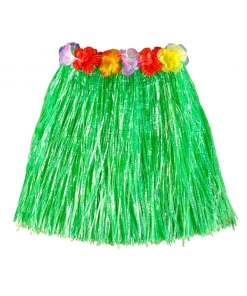 WIDMANN Jupe Hawaïenne Femme Verte Avec Fleurs (45cm) -Mon deguisement Magasin jupe hawaienne femme verte avec fleurs 45cm 2