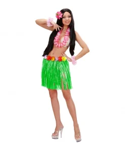 WIDMANN Jupe Hawaïenne Femme Verte Avec Fleurs (45cm)
