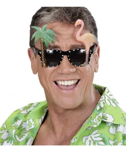 WIDMANN Lunettes Fantaisies Tropicales Avec Flamand Rose Et Palmier -Mon deguisement Magasin lunettes fantaisies tropicales avec flamand rose et palmier 2