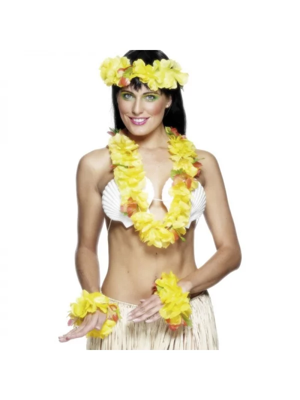 Smiffys Set Hawaïen Tissu Jaune 2 Smiffys Set Hawaïen Tissu Jaune – Image 2