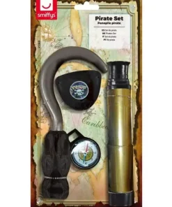 Smiffys Set Pirate (crochet, Longue-vue, Boussole, Cache-oeil)
