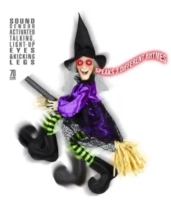 WIDMANN Sorcière Animée Sur Son Balai (parle, Bouge Les Jambes Et Ses Yeux S'illuminent)
